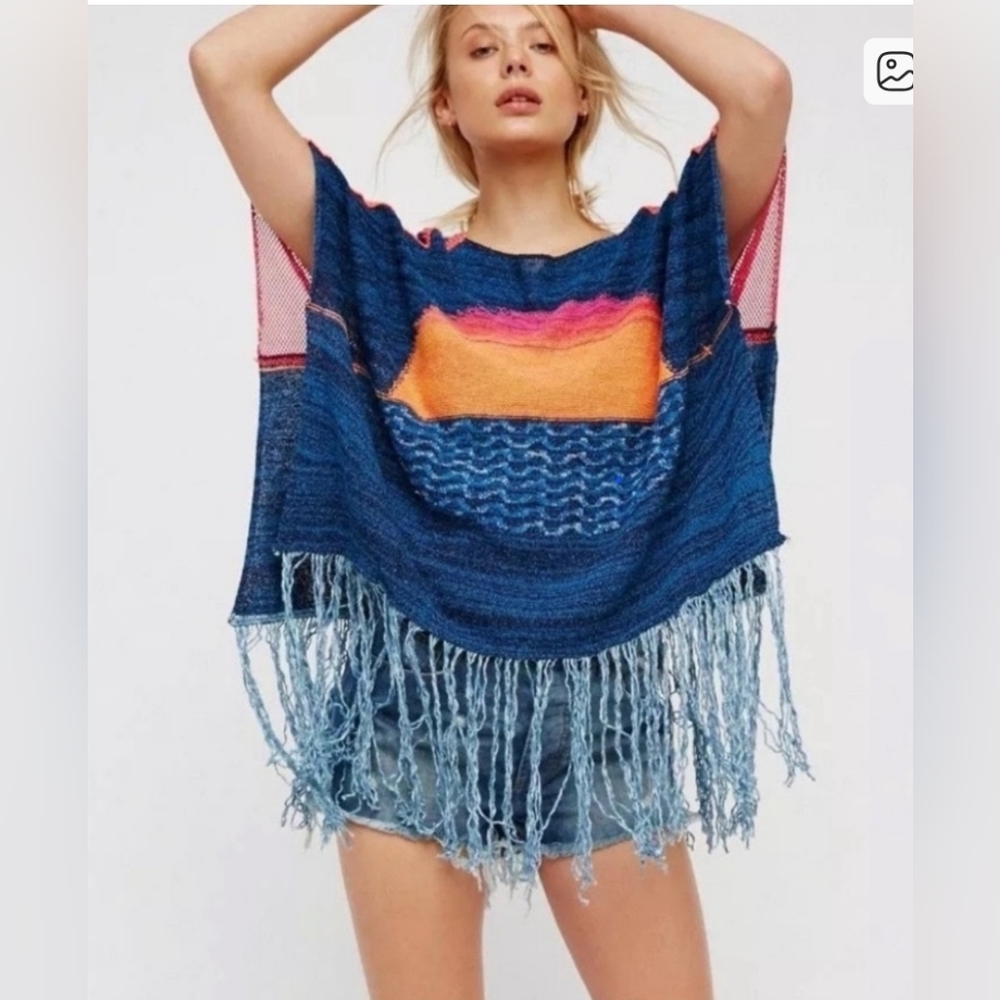 Free People Sunset Fringe Knit Coverup  Top M/L Nwt